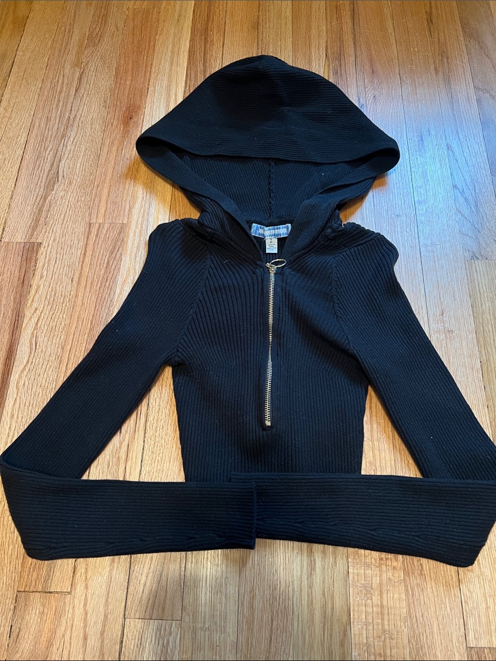 Urban Outfitters Black Ribbed Hooded Half-Zip Cardigan